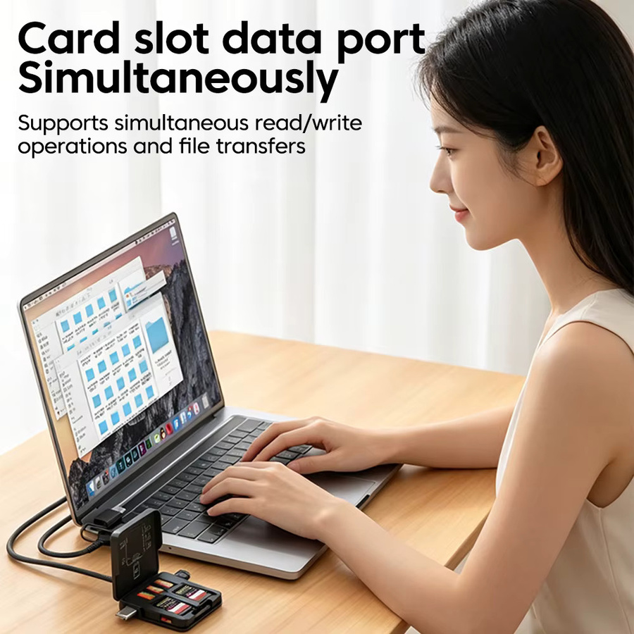 Olaf 5-in-1 Kartenleser und Aufbewahrungsbox mit USB-A und USB-C für SD- und TF-Speicherkarten in Schwarz oder Weiß - Bild 2