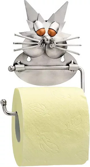 Hinz und Kunst Toilettenpapierhalter in Katzenform aus Edelstahl in Silber, Wandmontage - Bild 1