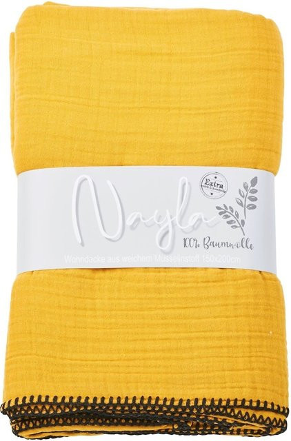 DONE Wohndecke Nayla aus Baumwolle und Muslin in Weiß, Schwarz oder Gelb - Bild 1