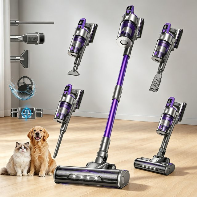 Redroad X18 Kabelloser Handstaubsauger in Lila mit 500W Leistung, 33000PA Saugkraft und abnehmbarem Akku für Zuhause, Teppich und Auto - Bild 1