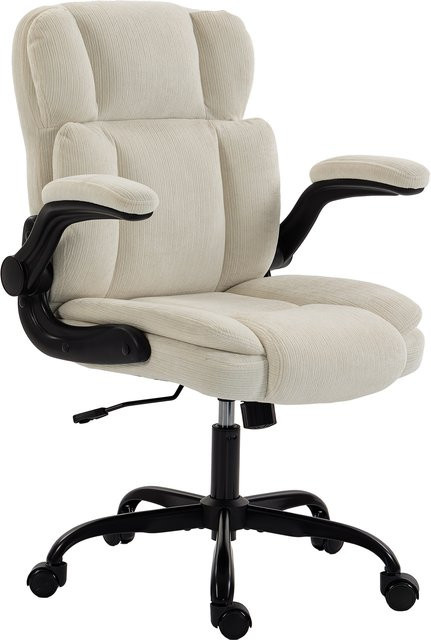 HOMCOM Ergonomischer Bürostuhl aus Chenille in Beige mit klappbaren Armlehnen, Wippfunktion und 360 Grad Drehbarkeit für dein Büro oder Wohnzimmer - Bild 1