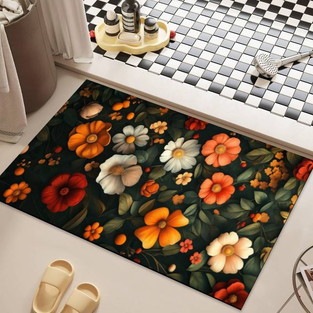 Yiran Furniture Kieselgur Fußmatte Blume, rutschfest und schnelltrocknend, B/B: 50 x 80 cm, Multicolour - Bild 1