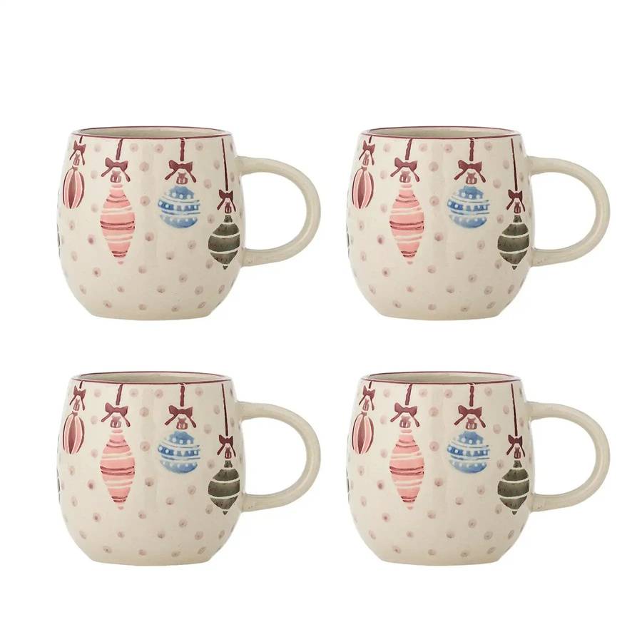 Bloomingville Keramikbecher Ornamentia in Rot und Weiß, 4er Set aus Stoneware - Bild 1