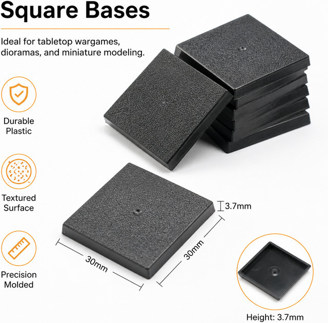Wargame Base World quadratische Basen, Zubehör, Kunststoff, Schwarz, 30 mm - Bild 1