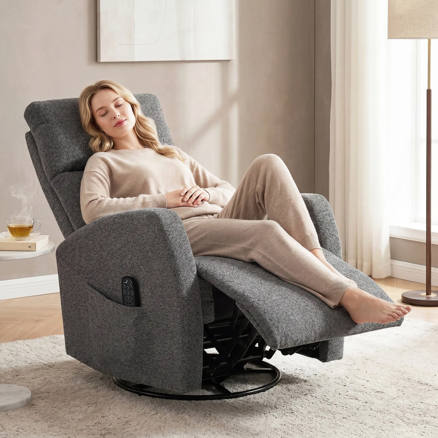 HOMCOM Relaxsessel mit Wärme- und Vibrationsmassage, drehbarer Fernsehsessel mit Liege- und Wippfunktion in Dunkelgrau mit Chenille-Optik - Bild 2