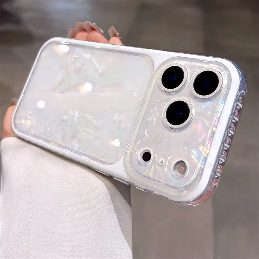 Xeber Handyhülle mit Muschelmuster und Lasergravur für iPhone 15 16 17 Pro Max Plus, stoßfester IMD-Bumper mit KI-gesteuerten Tasten und harter Rückseite in Rot und Weiß - Bild 2
