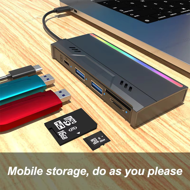 Lotorasia M.2 NVMe SSD-Gehäuse mit USB-C Anschluss, externer USB-Hub und TF/SD-Kartenleser sowie RGB-Anzeigeleuchte - Bild 4
