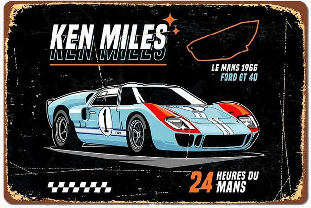 ZX ART GT40 Ken Miles Le Mans 1966 Metallschild Poster, Vintage Automobil Wanddeko, B: 30 cm, H: 20 cm - Bild 1