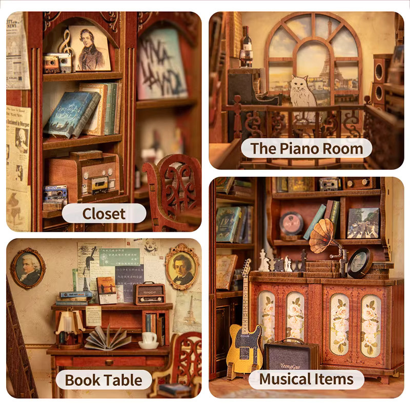 CUTEBEE Geheimer Rhythmus DIY Book Nook Kit Miniatur-Puppenhaus mit Touch-Licht - Bild 2