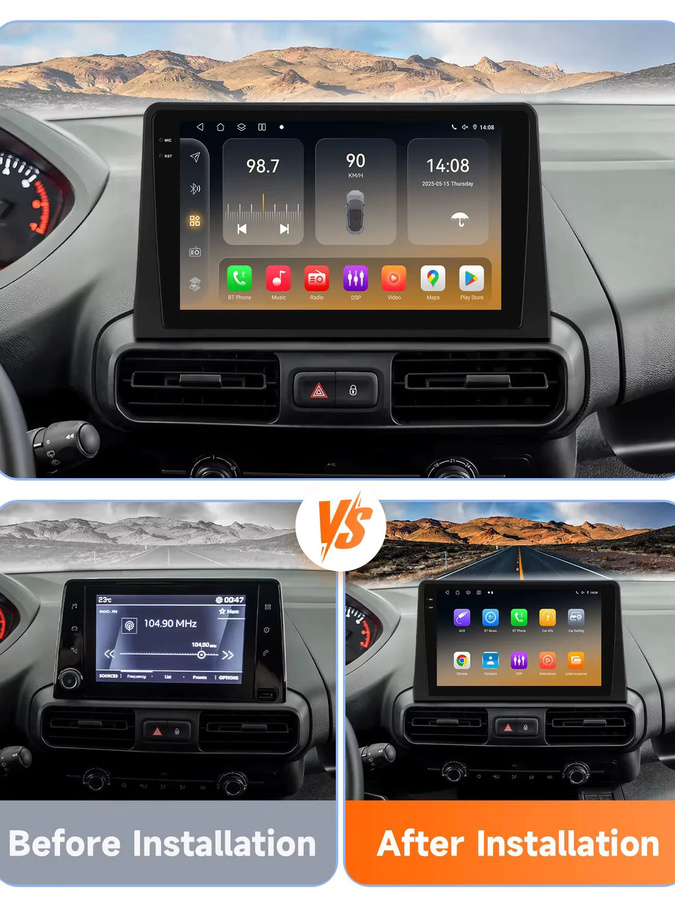 Hizpo Android 14 Autoradio mit 8GB RAM und 128GB Speicher für Opel Combo, Citroen Berlingo 2019 und Peugeot Partner Rifter 2020 mit GPS und Carplay in Schwarz - Bild 7
