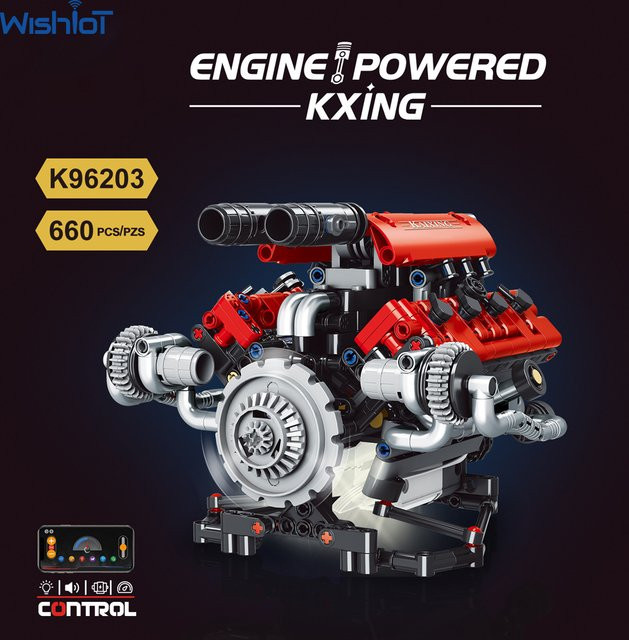 wishiot V8 Motor Modell Set, Baustein, mit LED Licht, 660 Teile - Bild 1