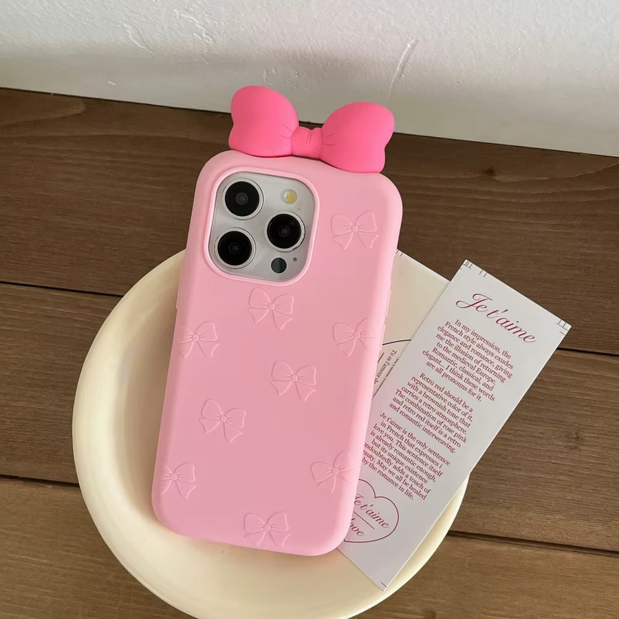 Rosa Silikon Handyhülle mit dreidimensionaler Schleife für Apple iPhone 16, 15, 14 und 13 Pro Max - Bild 6