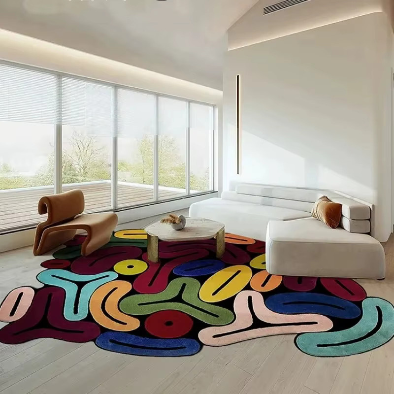 VIKAMA Unregelmäßiger Kunst-Plüschteppich in Multicolour, moderner abstrakter Design-Teppich aus Kunstfell, rutschfest für Wohnzimmer und Schlafzimmer, B/T: 120 x 80 cm - Bild 4