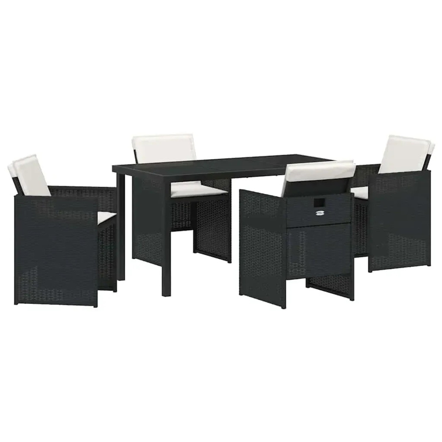 vidaXL Garten Essgruppe aus Poly Rattan in Schwarz mit 5-teiligem Set und Kissen für Terrasse und Außenbereich - Bild 2