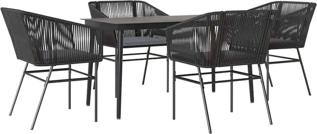 vidaXL 5-teilige Garten-Essgruppe aus Poly Rattan und Glas in Schwarz mit Kissen - Bild 1