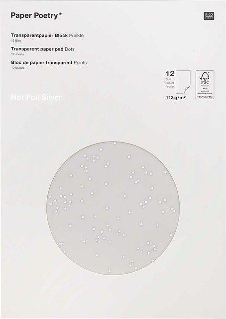 Rico Design Paper Poetry Transparentpapierblock Punkte Silber, 12 Blatt, B: 21 cm, H: 29,5 cm - Bild 1