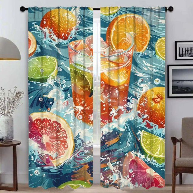 Bunte Frucht Anti-Moskito Vorhänge für Wohnzimmer als Verdunkelungsvorhang und Raumteiler, 2 Paneele, Mehrfarbig, Breite: 50 cm, Höhe: 70 cm - Bild 1