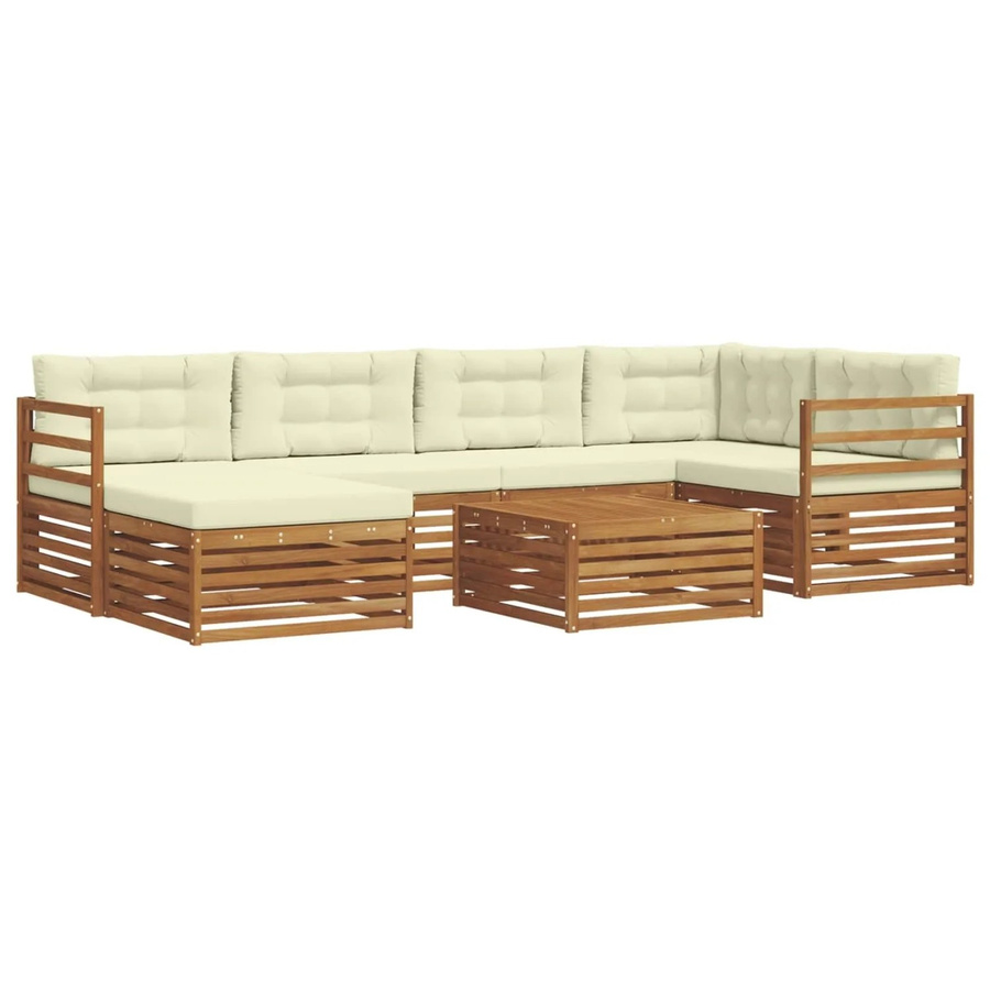 vidaXL Outdoor-Sofagarnitur 7-teilig aus Akazienholz mit Kissen in Creme und Beige - Bild 2