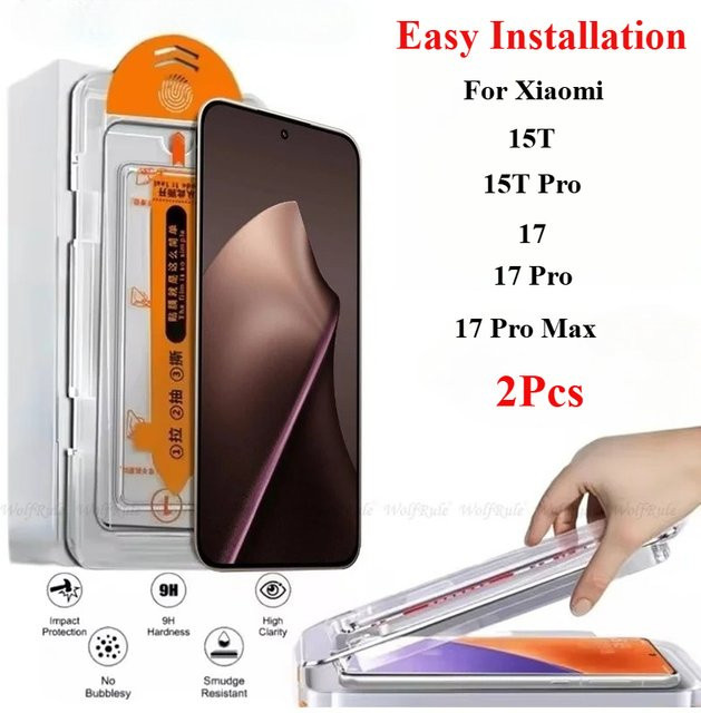 2er-Set Gehärtetes Glas Screen Protector für Xiaomi 15T, 15T Pro, 17 Pro und 17 Pro Max, Transparent, Staubfrei, Volle Abdeckung - Bild 1