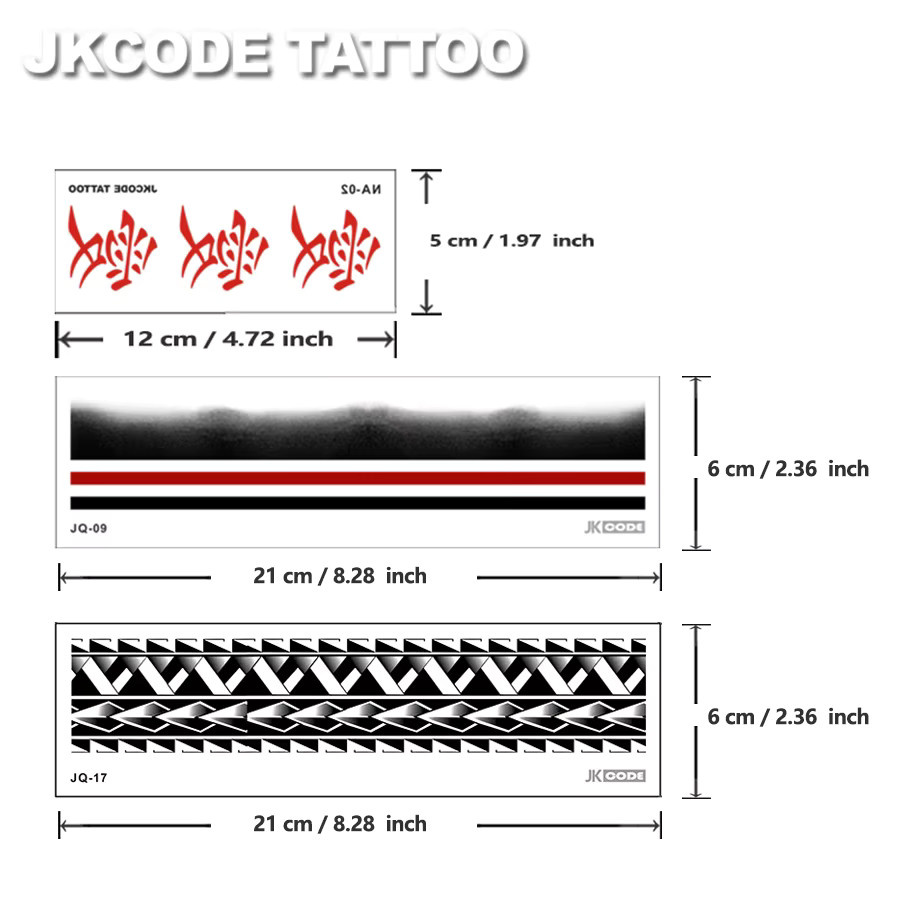 JKCODE TATTOO 3-teiliges Set temporäre Arm-Tattoo-Aufkleber, rot-schwarz - Bild 2