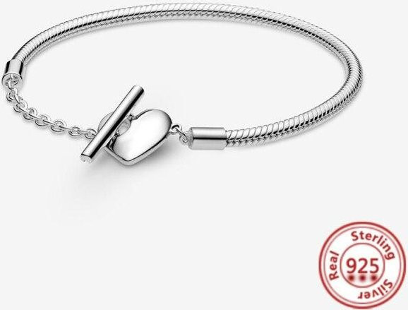 Armband 925 Sterling Silber, Herz, Perlen Charms, 20cm, Unisex - Bild 1