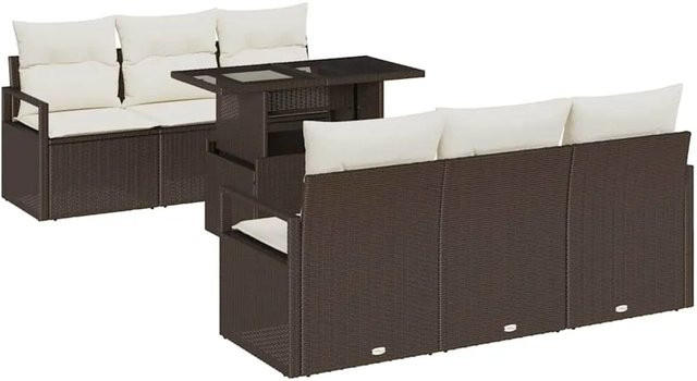 7-tlg. vidaXL Garten-Sofa-Set aus Poly Rattan in Braun mit Sitzkissen und integriertem Stauraum - Bild 1