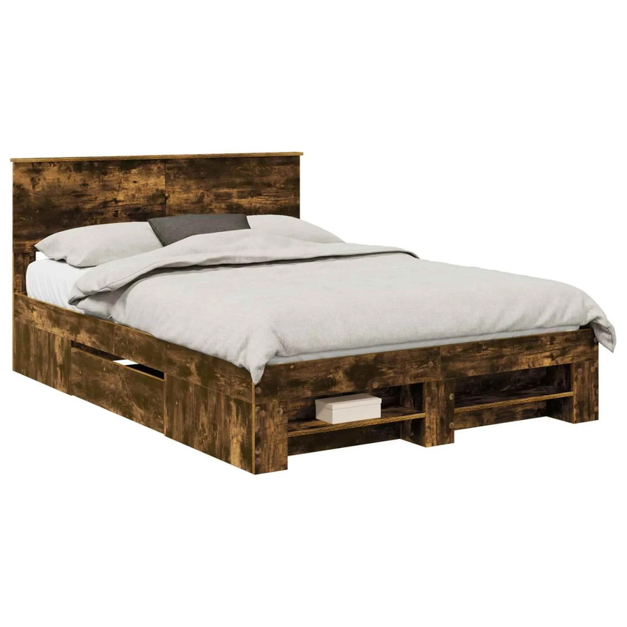 vidaXL Bettrahmen aus Holzwerkstoff in Räuchereiche, Farbe Braun, B/T/H: 140 x 200 x 143 cm - Bild 2