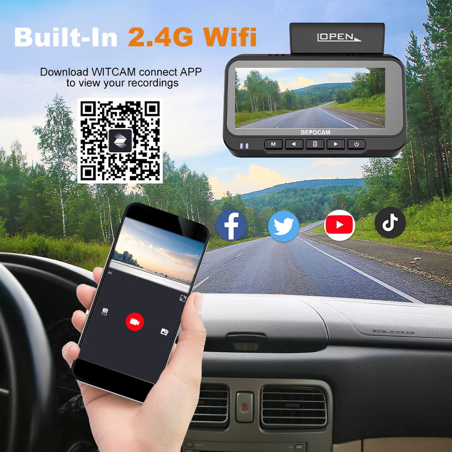 BEPOCAM 4K Dash Cam mit WiFi und GPS, schwarze Auto Dashcam mit 3,19 Zoll IPS Bildschirm, Nachtsicht und 24H Parkmodus DVR Video Recorder - Bild 2