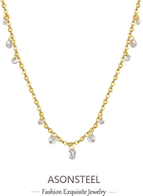 ASONSTEEL Halskette mit Anhänger, Edelstahl, Gold, Zirkonia, Kristall, Damen - Bild 1