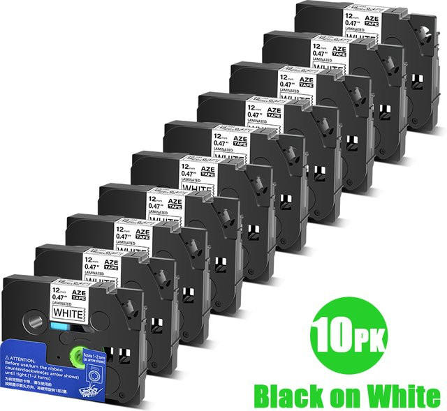 Brother TZe Laminiertes Klebeband Set für Etikettendrucker H110, kompatibel mit tze231, tze241, tz131 und TZE335, Farben Schwarz und Weiß, Breite: 6 mm, 9 mm, 12 mm, 18 mm, 24 mm - Bild 1