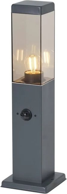 QAZQA Außenleuchte Malios in Dunkelgrau mit Rauchglas, Bewegungssensor und Steckdose, IP44, Höhe: 45 cm - Bild 1