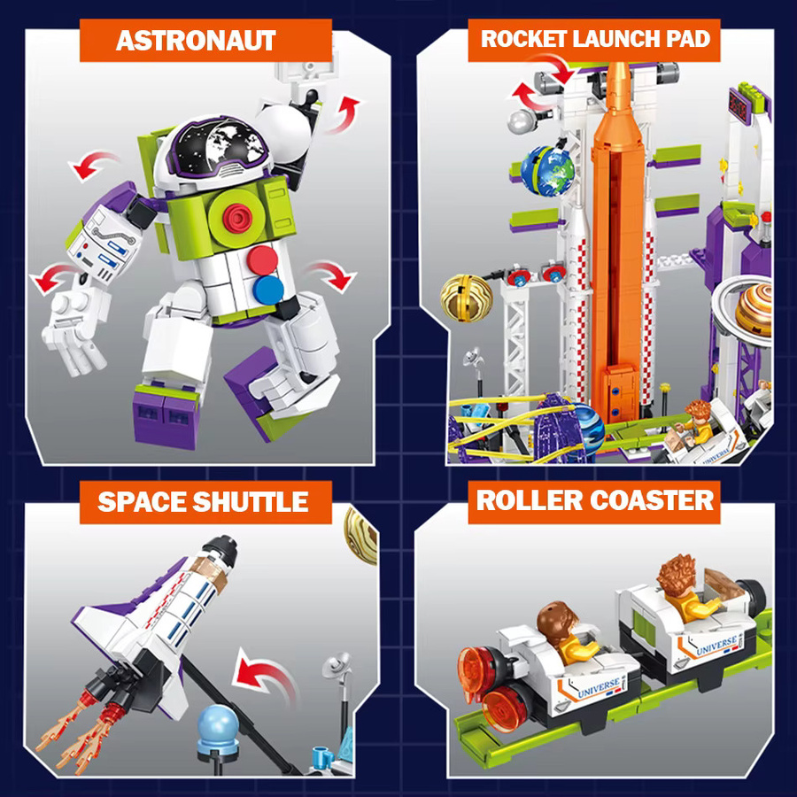 BXA Weltraum-Reise-Achterbahn-Bausatz, Sonnensystem-Raketenstartbasis, 1118 Teile - Bild 4