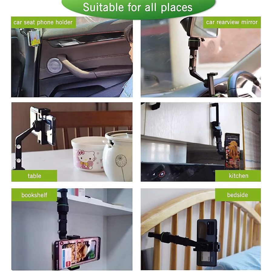 360 Grad drehbarer und versenkbarer Rückspiegel-Telefonhalter für dein Auto in Schwarz oder Grau - Bild 6