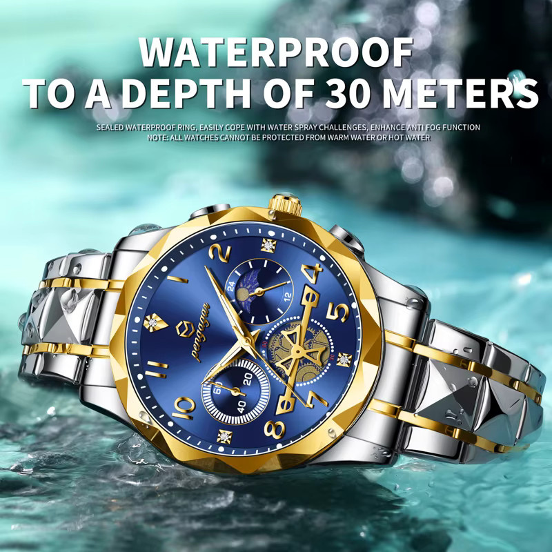 PENGAGAR Chronograph Armbanduhr Edelstahl, Quarz, Herren - Bild 6