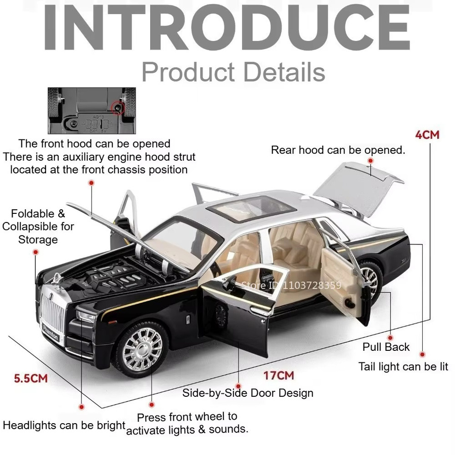 RMZ city Rolls-Royce Phantom Wraith, Spielzeugmodell, 1:32, mit Licht und Sound, Metall, Weiß - Bild 2