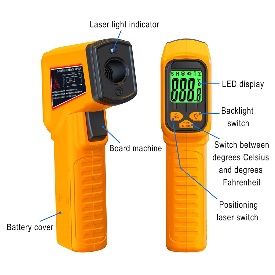 NJTY Infrarot-Thermometer DT-530 Laser-Temperaturpistole Gelb mit LCD-Display und Hintergrundbeleuchtung für industrielle und präzise Messungen von -50 bis 530 °C - Bild 6