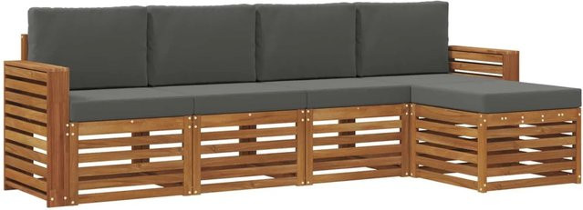 vidaXL Sofagarnitur 5-teilig aus Massivholz Akazie in Natur und Anthrazit mit Sitz- und Rückenkissen im modernen Latten-Design - Bild 1
