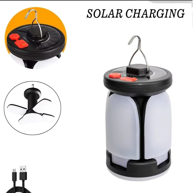 Heinast Solar LED-Campinglampe, faltbare 4-Blatt-Zeltlampe mit warmweißem Licht, wiederaufladbare Laterne für Garten und Outdoor-Notbeleuchtung, Weiß - Bild 7