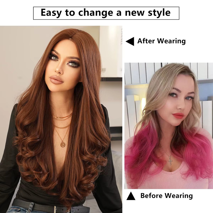 NAMM Perücke, Lange Mode Tiefe Welle, Braun Ombre, Synthetisch, mit Pony, Damen - Bild 4