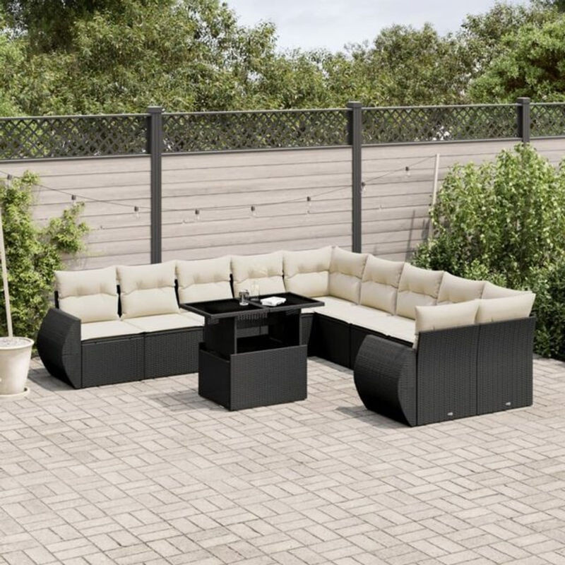 Vidaxl 11-tlg. Garten-Sofagarnitur aus Polyrattan mit Kissen in Schwarz - Bild 1