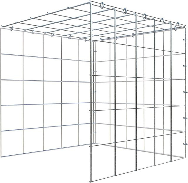 Gabiona C-Ring Anbaukorb Typ 4 in Silbergrau, Maschenweite 10 x 10 cm, B/T/H: 50 x 50 x 50 cm - Bild 1
