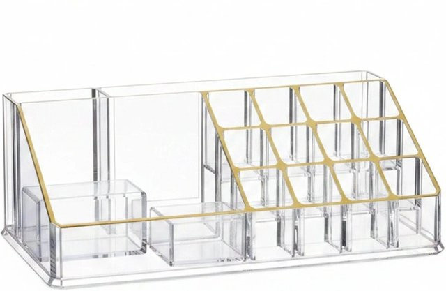 Relaxdays Kosmetikorganizer aus Acryl in Gold und Transparent mit 16 Fächern, B/T/H: 22 x 8 x 12,5 cm - Bild 1