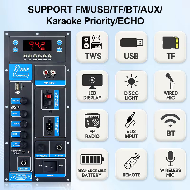 VIRE Bluetooth Verstärkerplatine mit DSP für 8-18 Zoll Trolley Lautsprecher, 60W Mono Stereo Audio Amp Modul, Schwarz - Bild 3