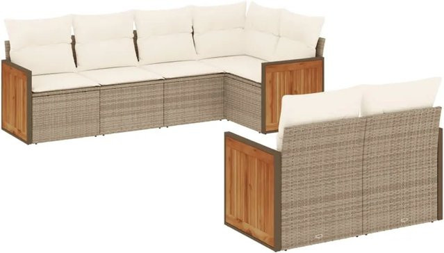 vidaXL 7-tlg Garten-Sofagarnitur aus Poly Rattan mit Kissen in Beige - Bild 1