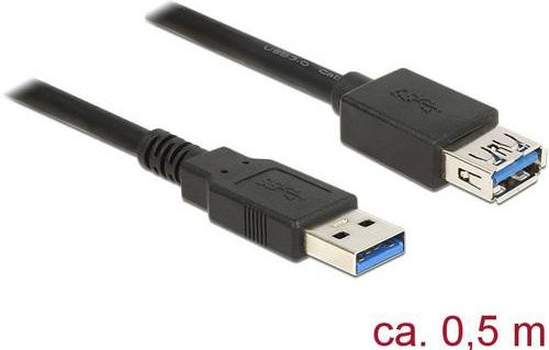 Delock USB 3.2 Gen1 Kabel mit USB-A Stecker und USB-A Buchse, Schwarz, 0,50 m - Bild 1