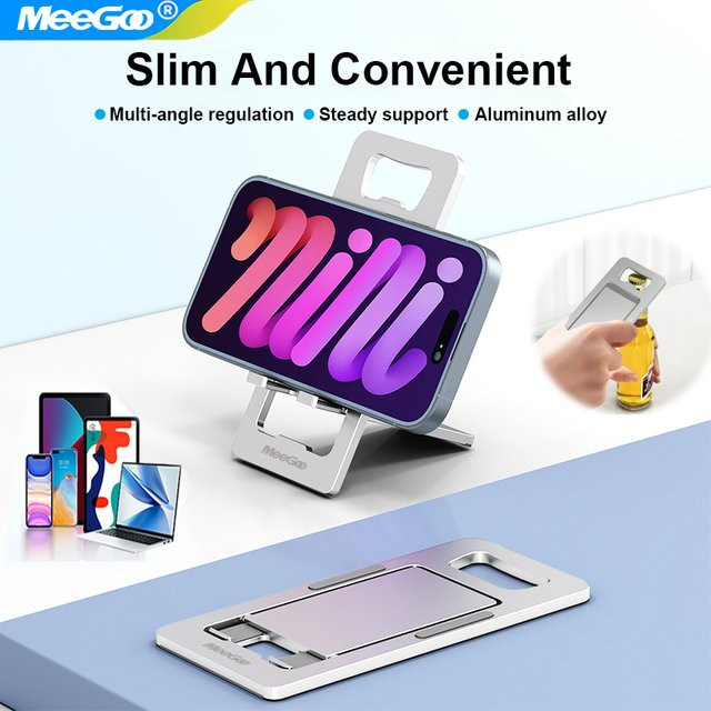 MeeGoo Universeller tragbarer Tablet-Halter aus Aluminiumlegierung für iPad und Mobiltelefone, verstellbar und flexibel, Farbe: Silber/Grau - Bild 1