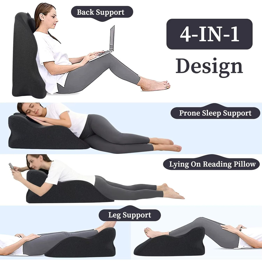 HGTUGO Ergonomisches Memory-Schaum Keilkissen in Grau zur Schmerzlinderung als Bauchlagekissen und Beinstützkissen - Bild 4