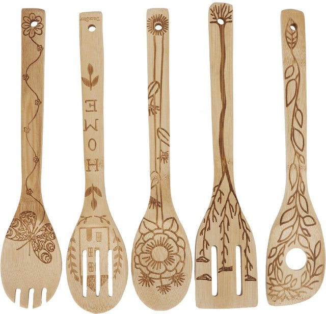 5-teiliges Bambus Kochutensilien Set von TOMTOP JMS in Beige mit Schaufel, Spatel und Löffeln, hitzebeständig und kratzfrei - Bild 1