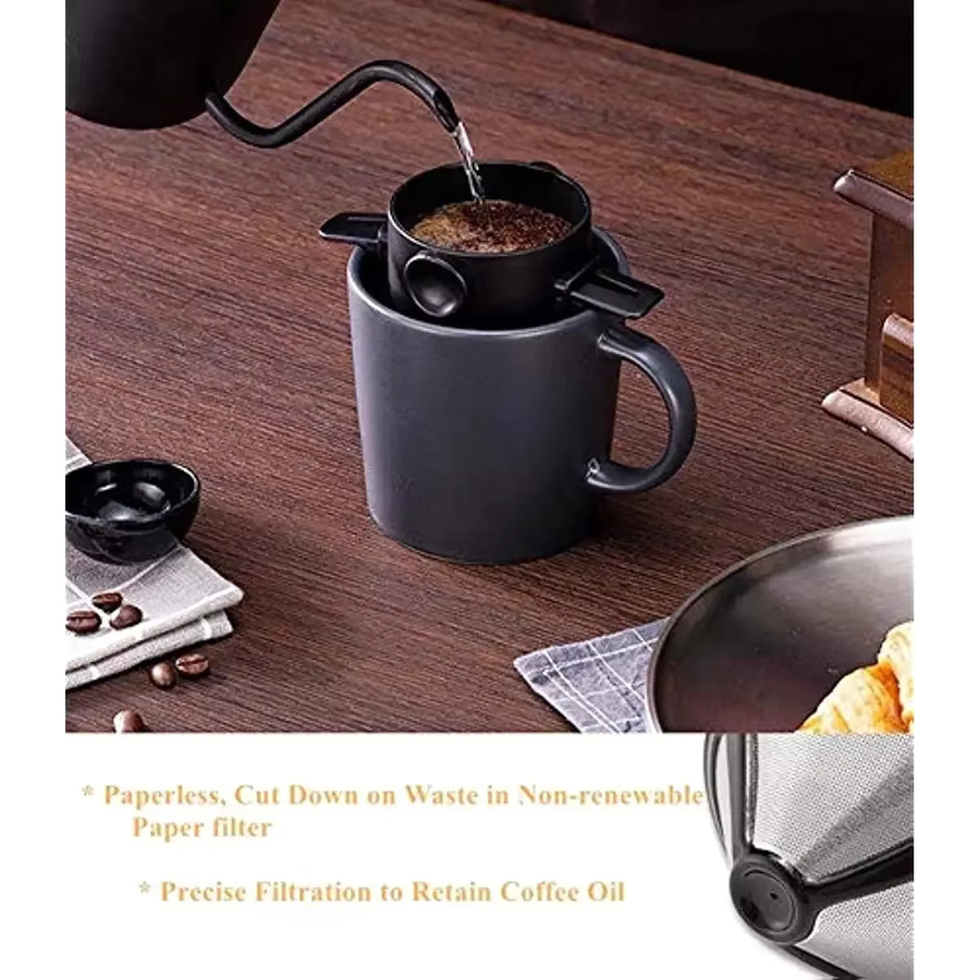 Punana Tragbare Kaffeemaschine mit wiederverwendbarem Edelstahl-Kaffeefilter und Reinigungsbürste, 1-2 Tassen, Silber/Weiß/Schwarz - Bild 6