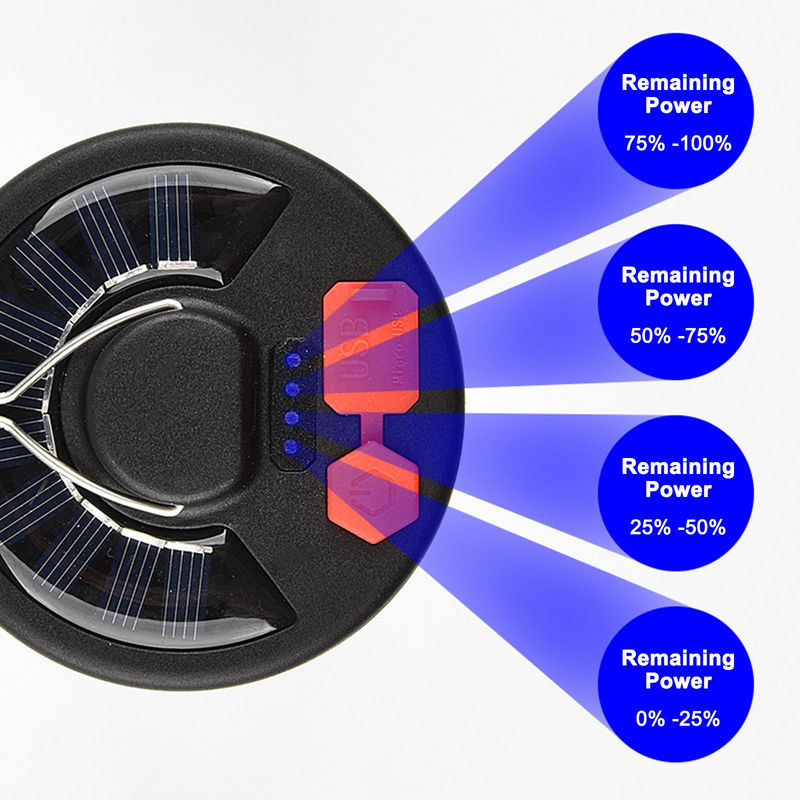 TOMTOP JMS Solar Camping LED Licht mit USB Ausgang, faltbare 4-Blatt Hängelampe für Outdoor und Zelt, schwarz - Bild 6